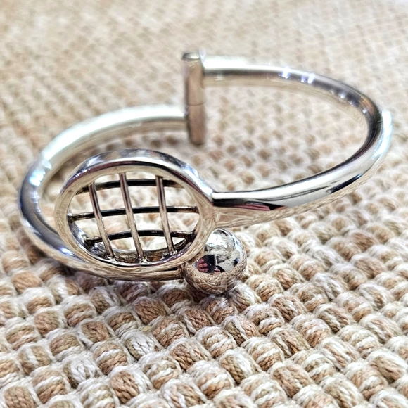 925 Sterling Silver Tennis Racket & Ball Cuff Bracelet imported Taxco Mexico EUC - Picture 2 of 6
